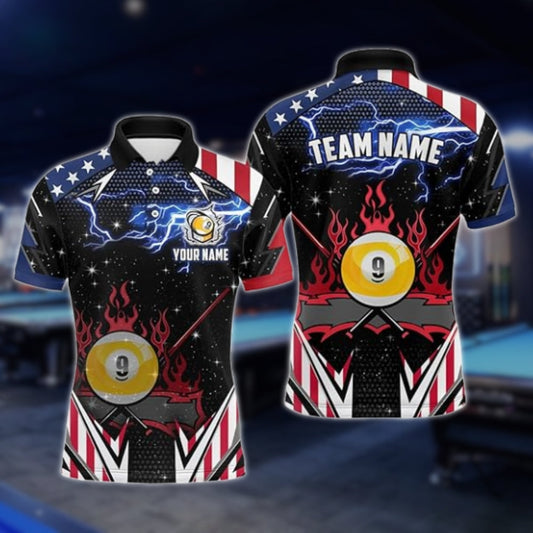 Custom USA Flag 9 Ball Polo Shirt For Men, Custom Patriotic Pool Team Shirts BLD0134