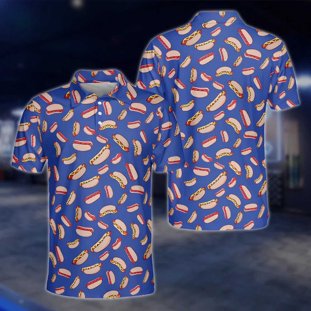 Hot Dog Blue Golf Polo Shirts For Men, Hot Dog Golf Shirt GOF0191