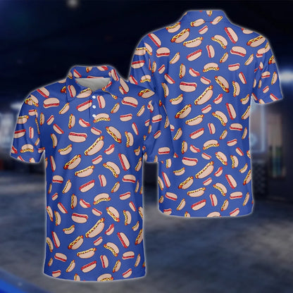 Hot Dog Blue Golf Polo Shirts For Men, Hot Dog Golf Shirt GOF0191