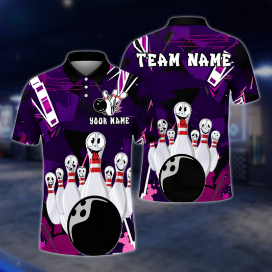 Custom Funny Pins Bowling Mens Polo Shirt, Custom Funny Bowling Team Shirts BZ0476 BOW0412