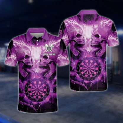 Custom Skull Purple Thunder Dart Mens Polo Shirt, Custom Name Skull Dart Shirts DAT0271
