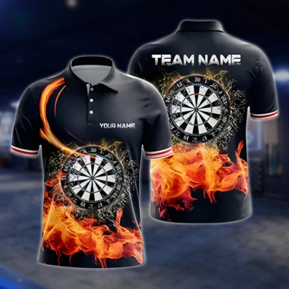 Custom Fire Dartboard Dart Mens Polo Shirt, Custom Flame Dart Team Shirts DAT0355