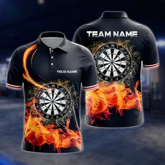 Custom Fire Dartboard Dart Mens Polo Shirt, Custom Flame Dart Team Shirts DAT0355