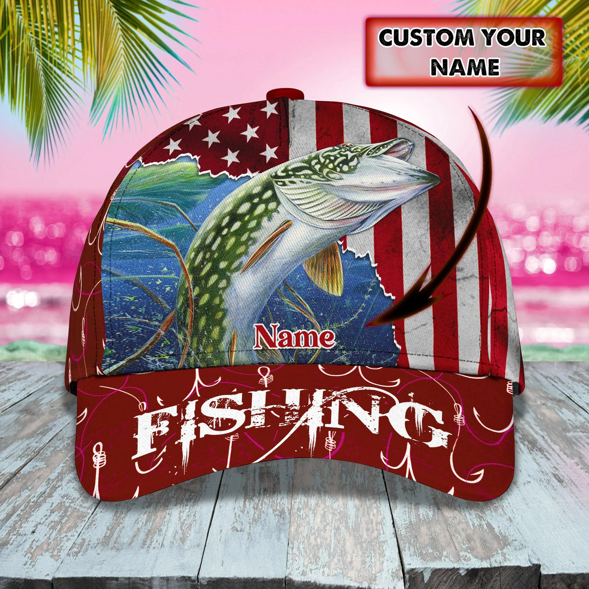 Fishaholicn Pike Fishing - Personalize Name Cap  - Loop - Ntp-206 FISH0234
