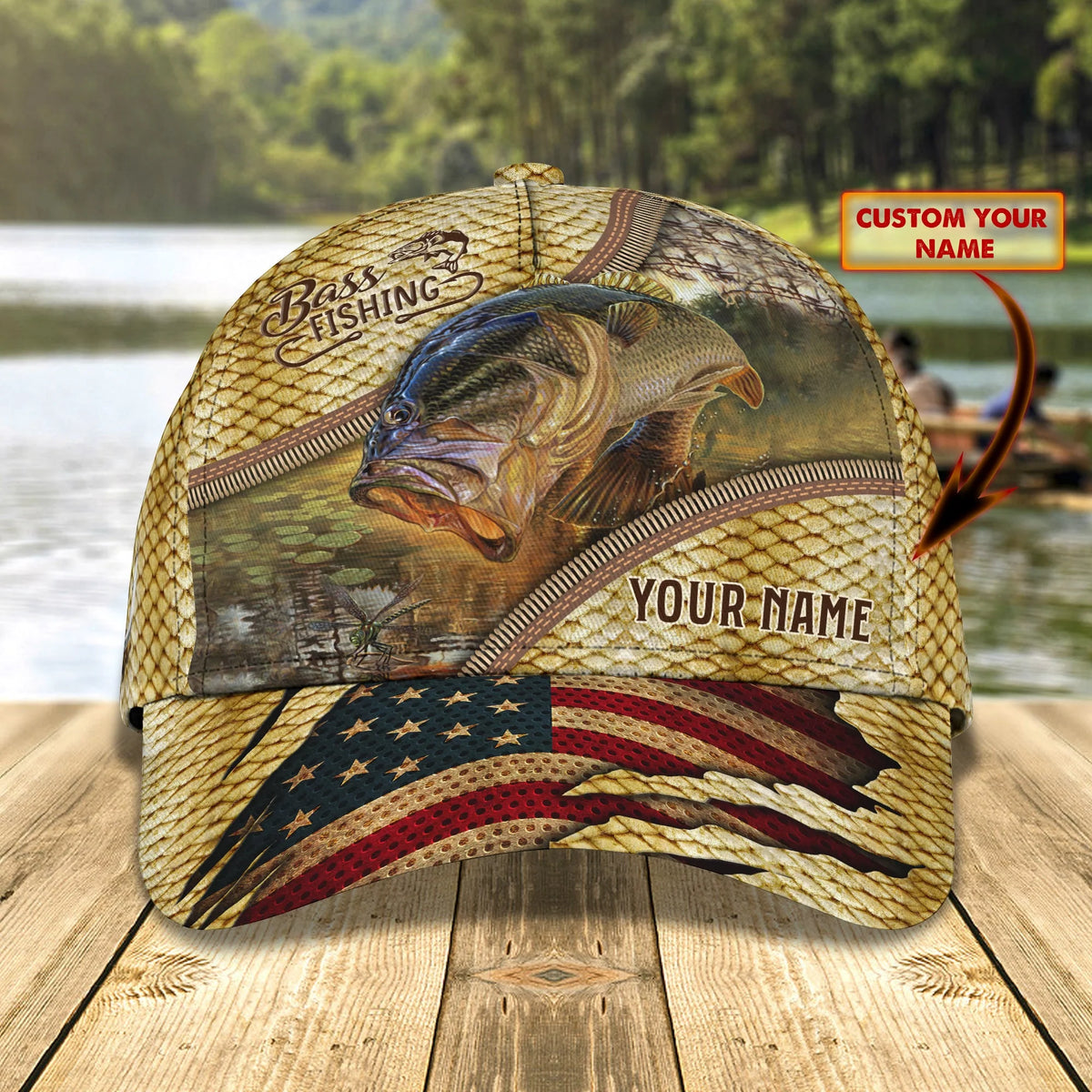 Bass Fishing 5 - Personalized Name Cap FISH0043