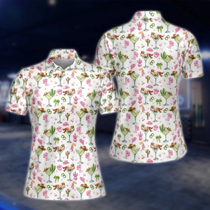 Cowgirl Margarita Cactus Golf Polo Shirt Womens, Ladies Western Cocktail Golf Shirts GOF0298