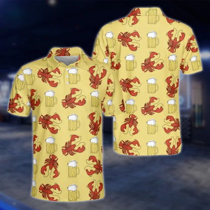 Crawfish And Beer Mens Yellow Golf Polo Shirt, Crawfish Golf Shirt GOF0145