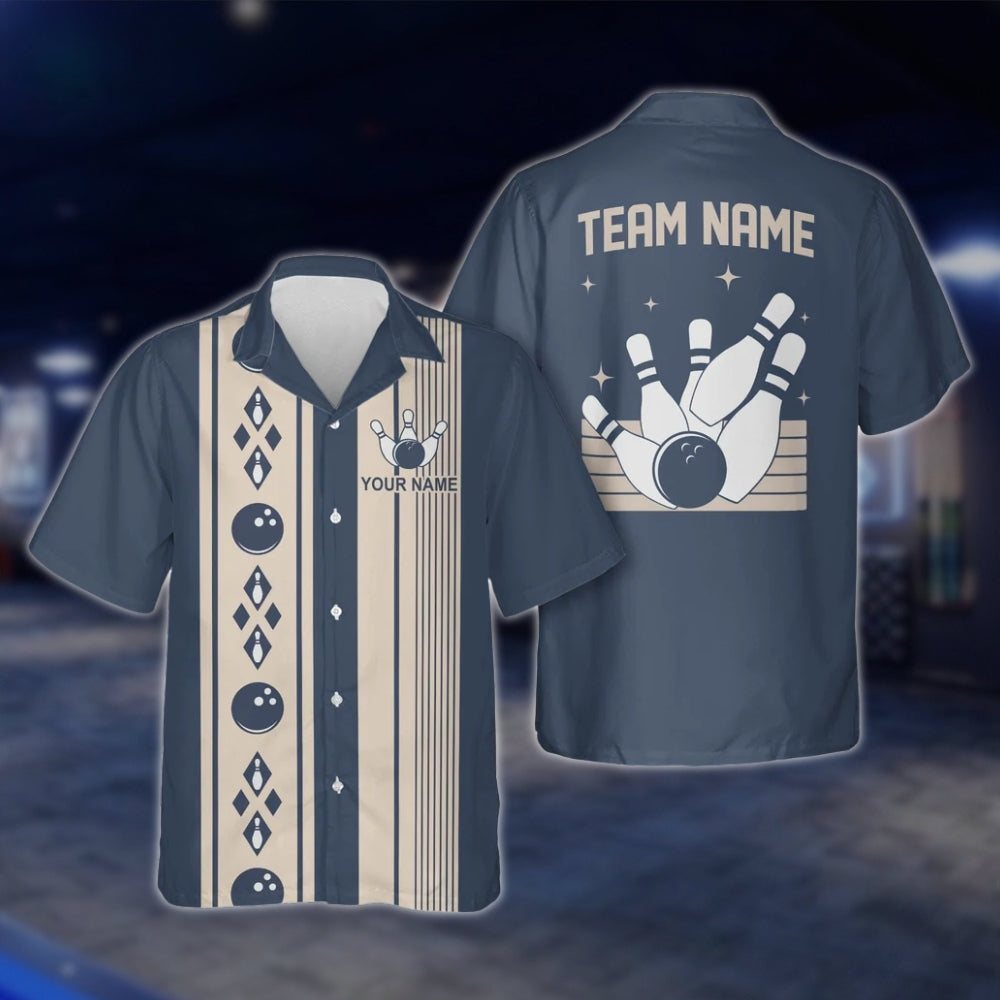 Custom Vintage Argyle Blue Hawaiian Bowling Shirt Men Women, Custom Vintage Bowling Shirt For Team BZ0118 BOW0296