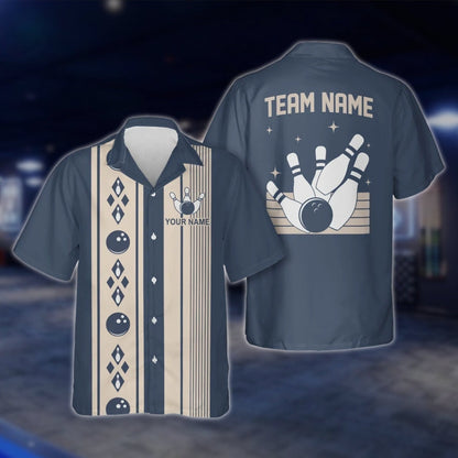 Custom Vintage Argyle Blue Hawaiian Bowling Shirt Men Women, Custom Vintage Bowling Shirt For Team BZ0118 BOW0296