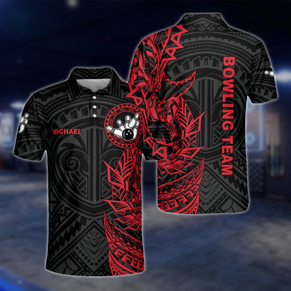 Custom Black and Red Tribal Bowling Polo Shirts Mens, Custom Team Tribal Bowling Shirts BZ0199 BOW0478