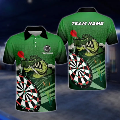 Funny Crocodile Custom Dart Mens Polo Shirt Green, Custom Alligator Dart Team Shirts DAT0254