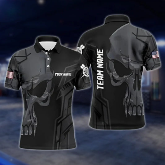 Custom Skull Black Dart Polo Shirt For Mens, Custom Skull Dart Team Shirts DAT0309