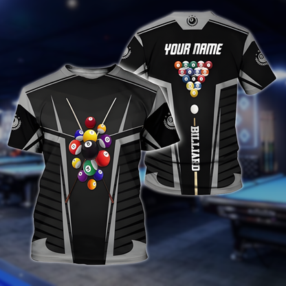 Custom Black Grey Billiard Men T-Shirt, Custom Billiard Shirts BLD0271