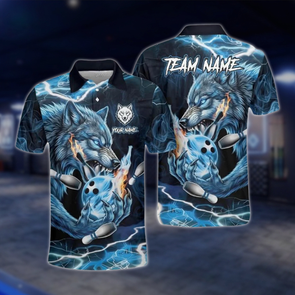 Personalized Wolf Blue Bowling Mens Polo Shirt, Custom Wolf Team Bowling Shirt BZ0773 BOW0134