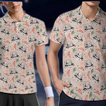 Tropical Golf Cart Matching His And Heer Golf Polo Shirt, Tropical Couple Golf Shirt GOF0117