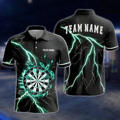 Custom Thunder Lightning Cyan Darts Polo Shirt Mens, Custom Thunder Darts Team Shirt DAT0397