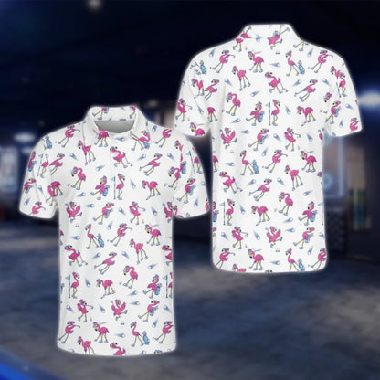 Flamingo Funny Golf Polo Shirt For Mens, Flamingo Lover Golf Shirts GOF0068
