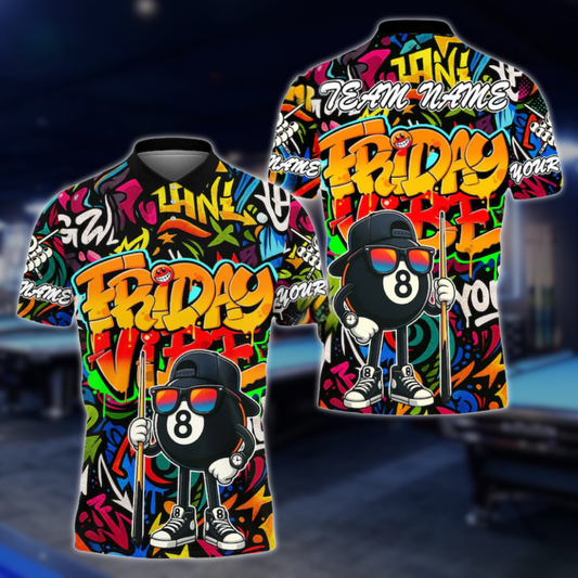 Friday Vibe Custom Graffiti 8 Ball Polo Shirt Mens, Custom Funny Graffiti Billiard Team Shirts BLD0249