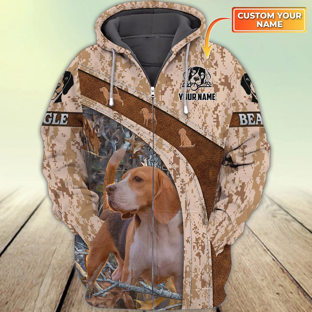 Rabbit Hunting - Beagle - Personalized Name 3D Zipper Hoodie 208 HNT0094