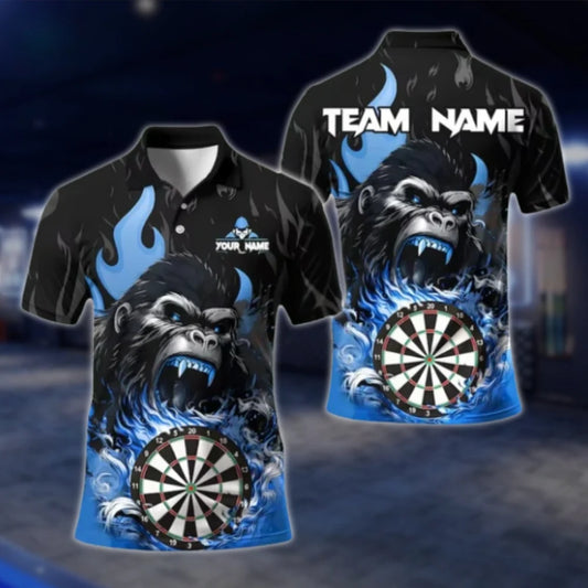Custom Mens Gorilla Flame Dart Polo Shirt, Custom Gorilla Dart Team Shirts DAT0424