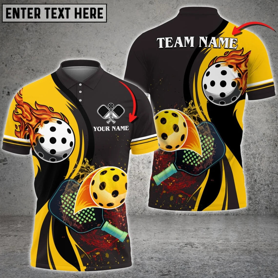 Pickleball Waterflow Yellow Personalized Name & Team Name 3D Shirts Tad Gift For Pickleball Player PKL0079