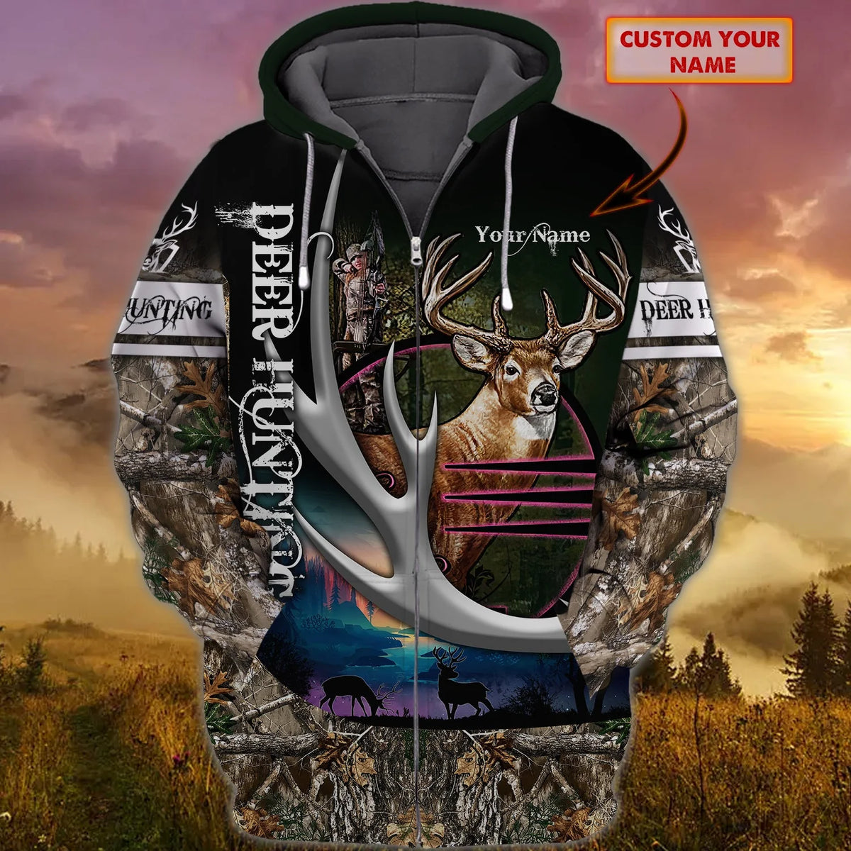 Hunting - Personalized Name 3D Zipper Hoodie - 015 HNT0001