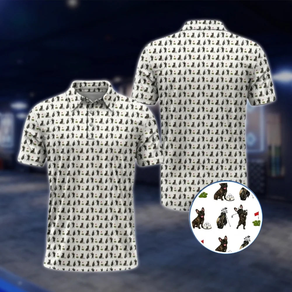 Brindle French Bulldog Men's Golf Polo Shirt, Bulldog Pet Lover Golf Shirts GOF0005