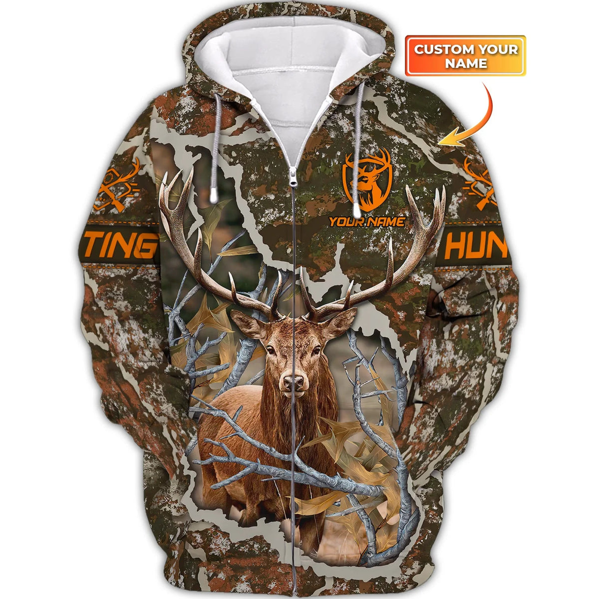 Hunting Personalized Name 3D Zipper Hoodie Deer Hunter Shirt HNT0129