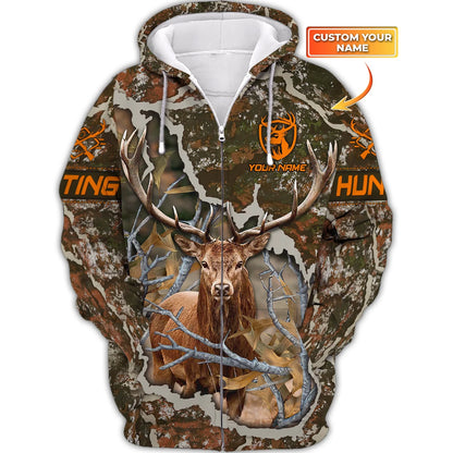 Hunting Personalized Name 3D Zipper Hoodie Deer Hunter Shirt HNT0129