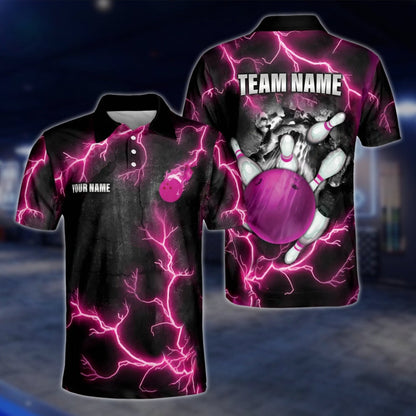 Custom Thunder Pink Bowling Polo Shirt For Mens, Custom Thunder Bowling Team Shirts BE0043 BOW0204