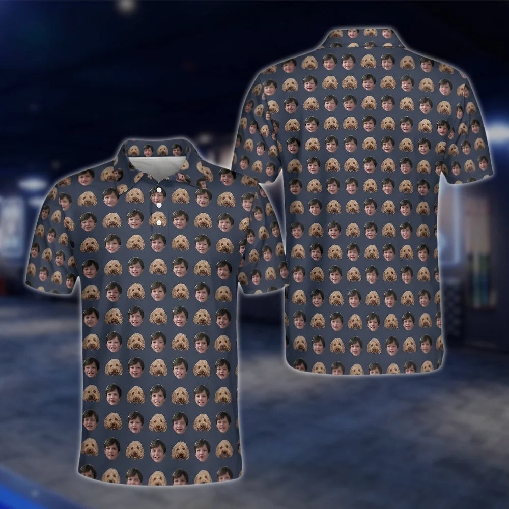 Custom Face Pattern Golf Polo Shirts For Men, Custom Photo Golf Shirts GOF0182