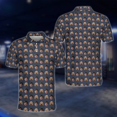 Custom Face Pattern Golf Polo Shirts For Men, Custom Photo Golf Shirts GOF0182
