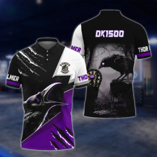 Custom Crow Mens Purple Black Dart Polo Shirt, Custom Crow Darts Team Shirts DAT0339