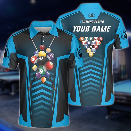 Custom Blue 8 Ball Billiard Polo Shirt Mens, Custom Billiard Pool Player Shirts BLD0204