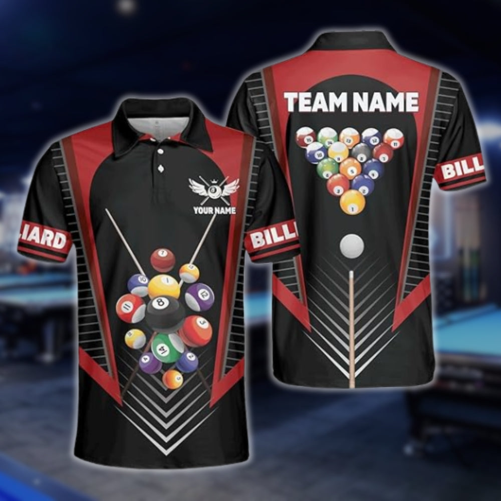 Custom Black And Red Billiard Team Polo Shirt For Mens, Custom Billiard Shirts BLD0078