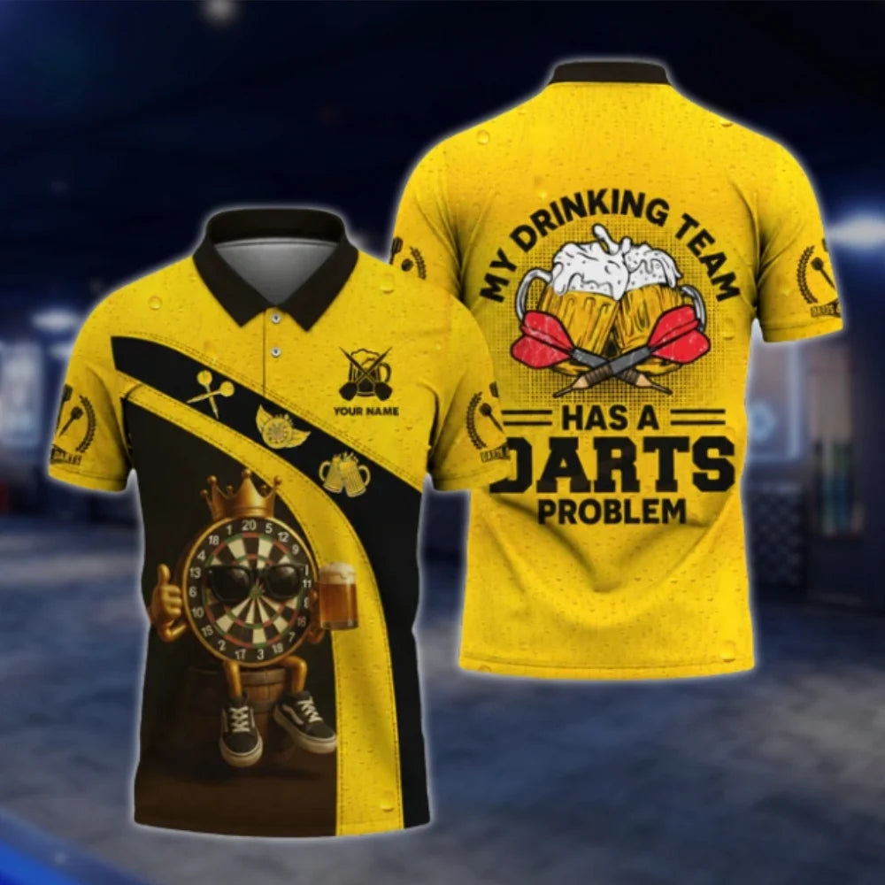 My Drinking Ream Has A Darts Problem Personalized Mens Dart Polo Shirt, Custom Beer Funny Dart Shirt For Team DAT0334
