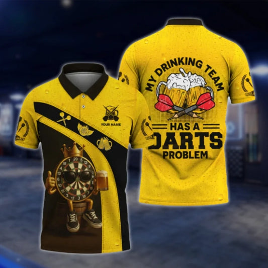 My Drinking Ream Has A Darts Problem Personalized Mens Dart Polo Shirt, Custom Beer Funny Dart Shirt For Team DAT0334
