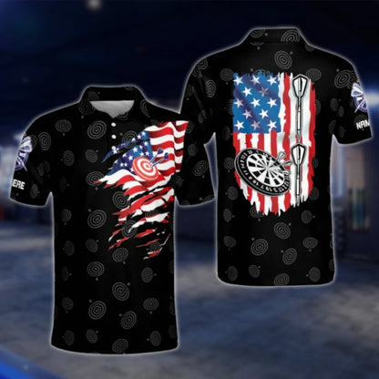 American Flag Custom Mens Grunge Dart Polo Shirt, Custom Patriotic Dart Shirt DAT0435