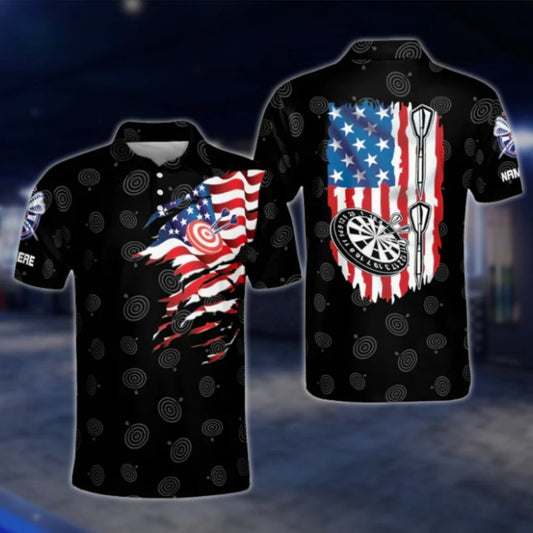 American Flag Custom Mens Grunge Dart Polo Shirt, Custom Patriotic Dart Shirt DAT0435
