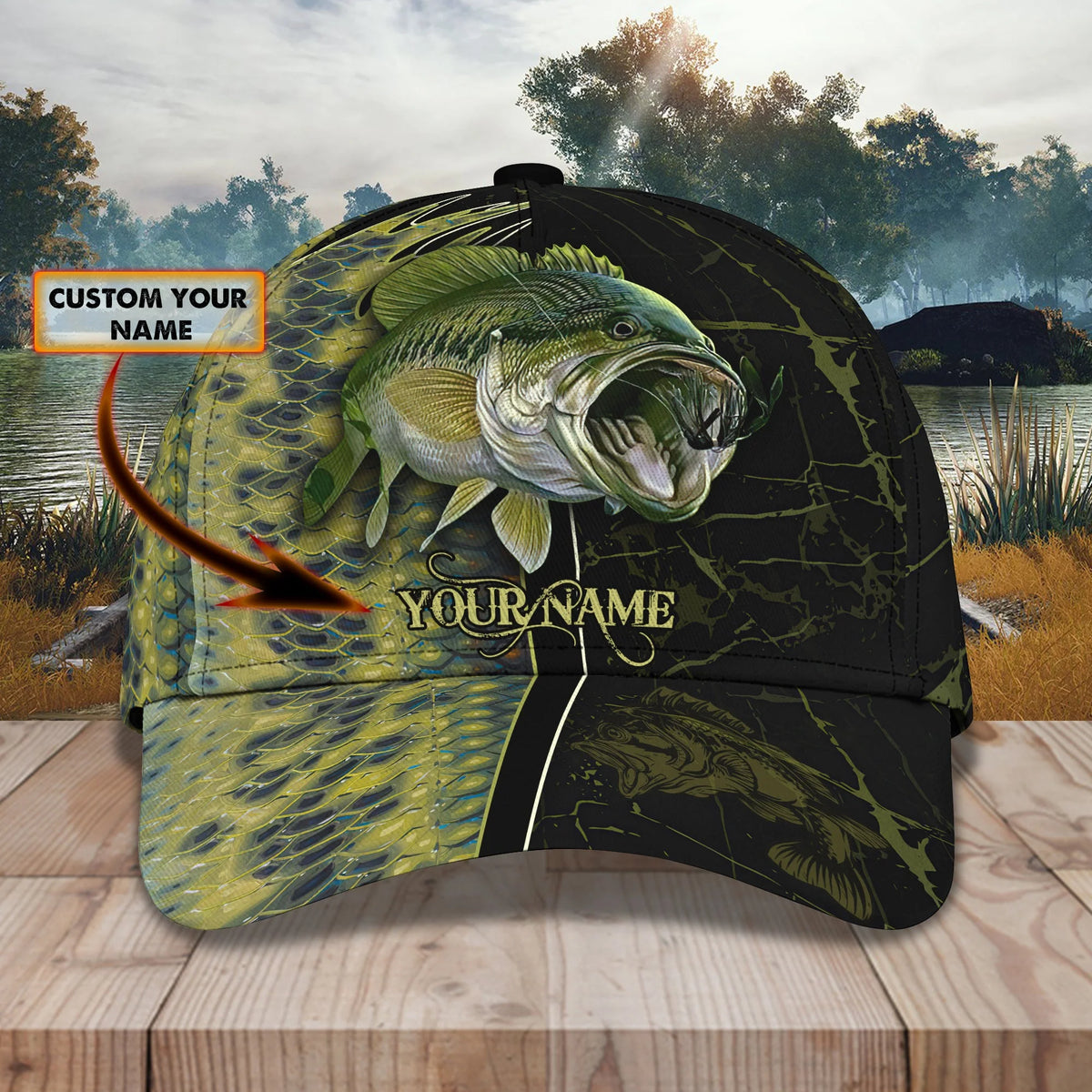 Bass Fishing 3 - Personalized Name Cap FISH0214