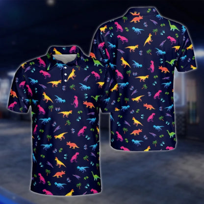 Dinosaur Colorful Golf Polo Shirt Mens, Dinosaur Golf Shirt GOF0138