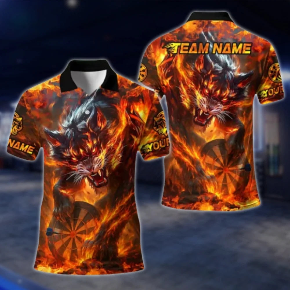 Custom Wolf Fire Dart Mens Polo Shirt, Custom Wolf Dart Shirts For Team DAT0367