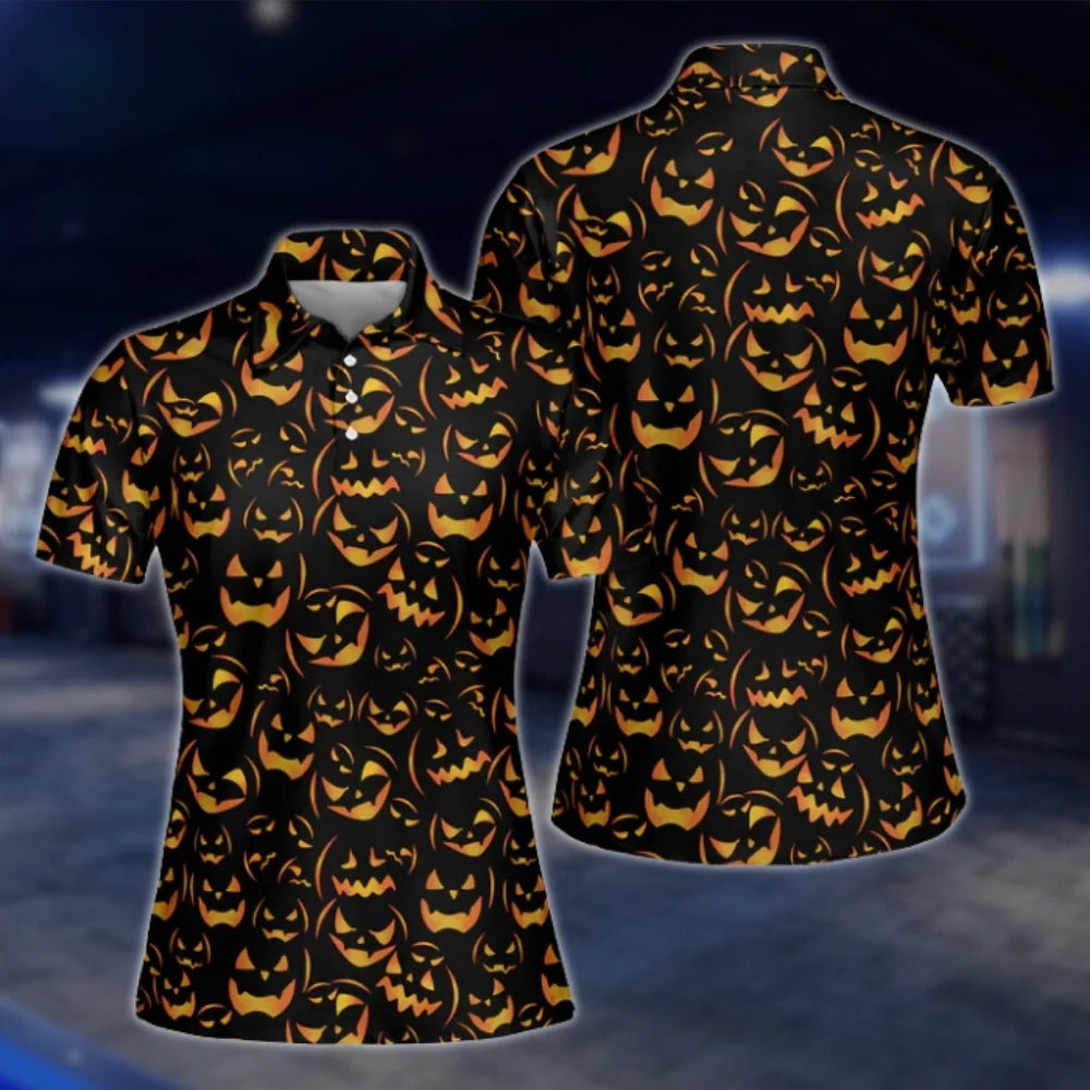 Halloween Black Golf Polo Shirts For Women, Ladies Halloween Golf Shirts GOF0266