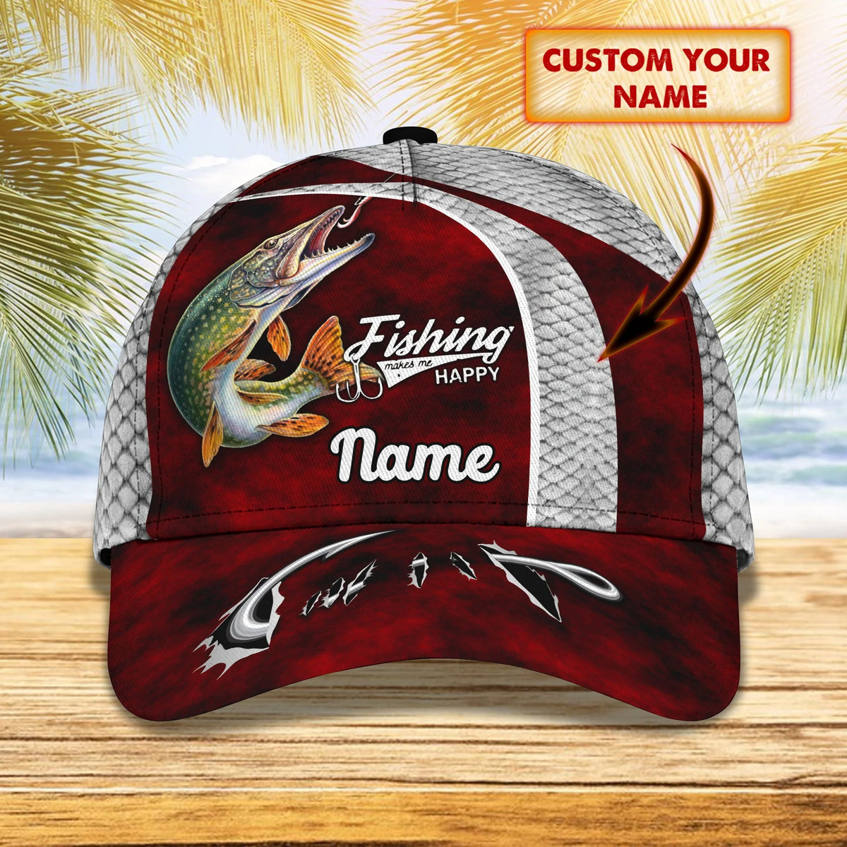 Fishaholic Northern Pike Fishing 10 - Personalize Name Cap  - Loop - Ntp-167 FISH0035