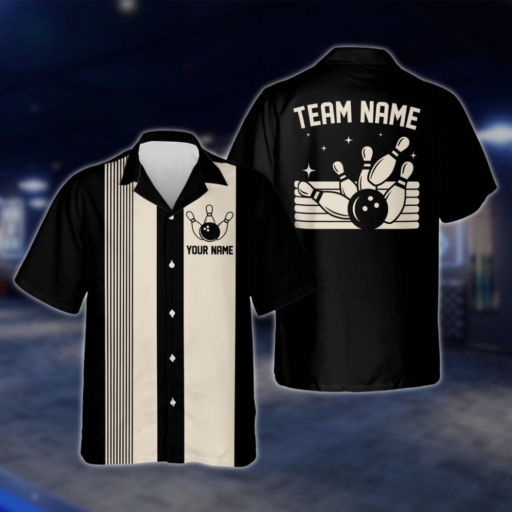 Black And Beige Custom Vintage Hawaiian Bowling Shirt For Men And Women, Custom Team Vintage Bowling Shirts BE0012 BOW0367