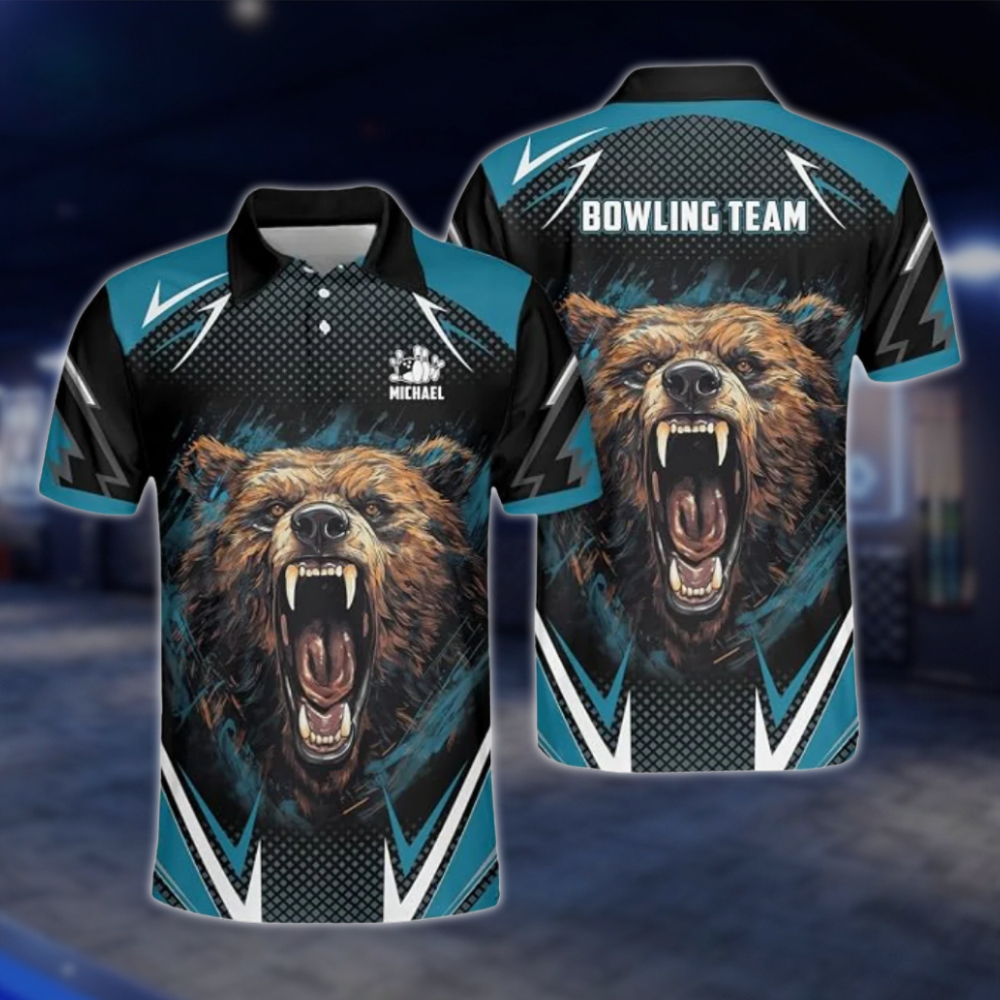 Personalized Angry Bear Bowling Polo Shirt For Men, Custom Bear Bowling Shirt Team BZ0786 BOW0121