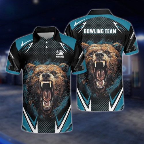 Personalized Angry Bear Bowling Polo Shirt For Men, Custom Bear Bowling Shirt Team BZ0786 BOW0121
