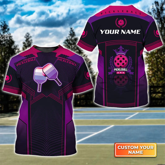 Pickleball Paddles Purple Pattern Personalized Name 3D Tshirt QB95 Gift For Pickleball Player PKL0132