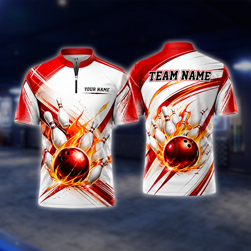 Personalized Flaming Ball Bowling Jersey Mens, Custom Flame Bowling Shirt For Team BZ0924 BOW0017
