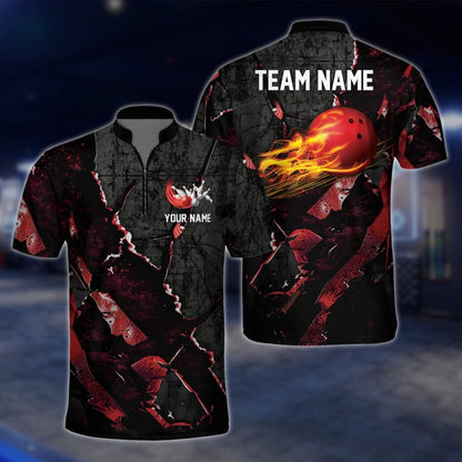 Custom Fire Ball Black Red Bowling Jersey For Mens, Custom Team Flame Bowling Shirts BZ0093 BOW0461